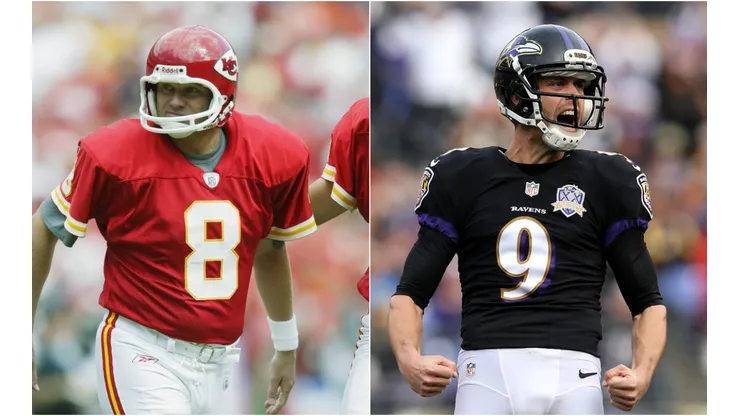 Morten Andersen (left) of the Kansas City Chiefs and Justin Tucker (right) of the Baltimore Ravens. (Getty)