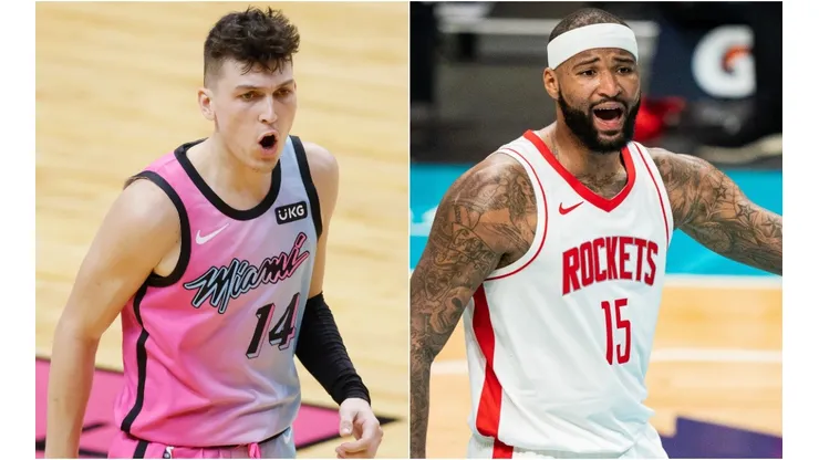 Tyler Herro (left) of the Miami Heat and DeMarcus Cousins (right) of the Houston Rockets. (Getty)