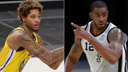 Kelly Oubre Jr. (left) of the Golden State Warriors and LaMarcus Aldridge (right) of the San Antonio Spurs. (Getty)