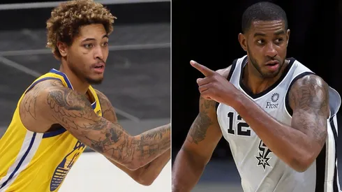 Kelly Oubre Jr. (left) of the Golden State Warriors and LaMarcus Aldridge (right) of the San Antonio Spurs. (Getty)