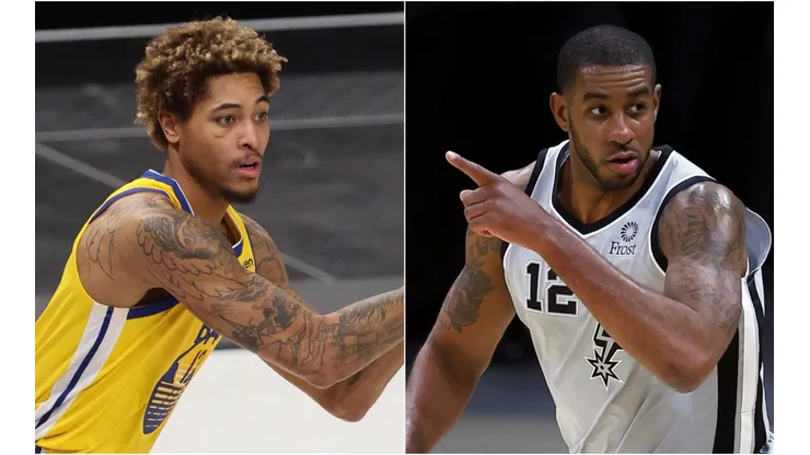 Kelly Oubre Jr. (left) of the Golden State Warriors and LaMarcus Aldridge (right) of the San Antonio Spurs. (Getty)