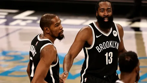 Kevin Durant had very good words to say about James Harden's defense. (Getty)