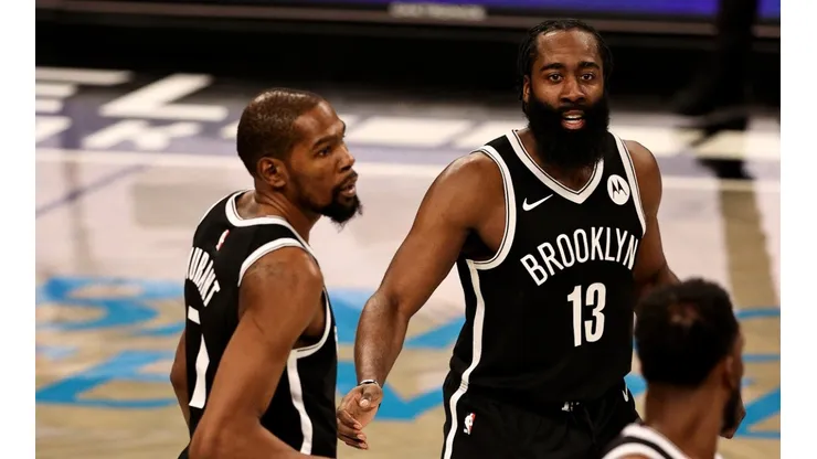 Kevin Durant had very good words to say about James Harden's defense. (Getty)