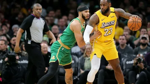 Jayson Tatum guarding LeBron James. (Getty)