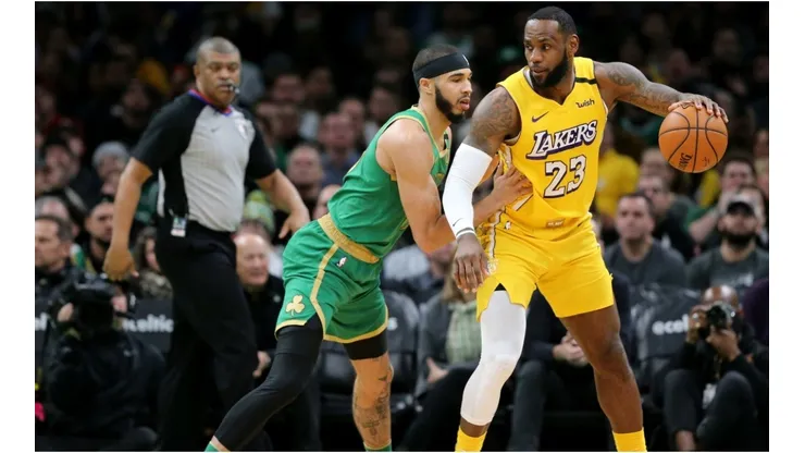 Jayson Tatum guarding LeBron James. (Getty)