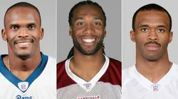 Isaac Bruce (left), Larry Fitzgerald (centre) and Marvin Harrison (right). (Getty)