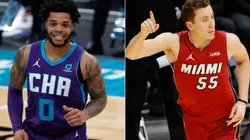 Miles Bridges (left) of the Charlotte Hornets and Duncan Robinson (right) of the Miami Heat. (Getty)