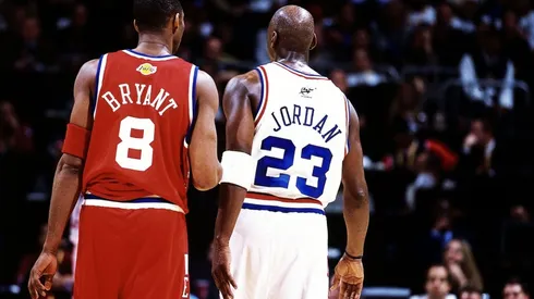 Kobe and MJ during an All-Star Game. (Getty)