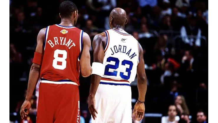 Kobe and MJ during an All-Star Game. (Getty)