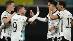 Timo Werner (left) of Germany celebrates a goal against Ukraine. (Getty)