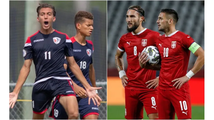 The Domincan Republic national team players (left) and Serbia national team players (right). (Concacaf, Getty)