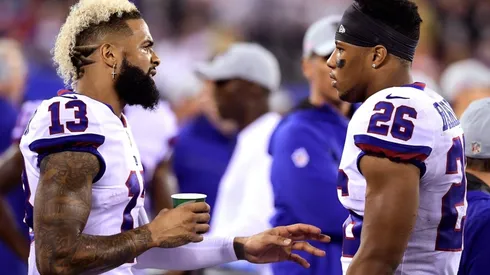 Odell Beckham Jr and Saquon Barkley during their time with the Giants. (Getty)