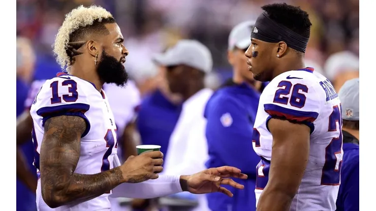 Odell Beckham Jr and Saquon Barkley during their time with the Giants. (Getty)
