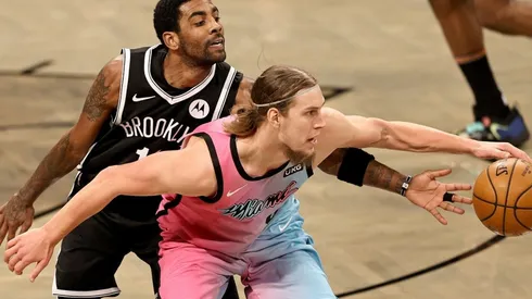 Kyrie Irving of Brooklyn Nets & Kelly Olynyk of Miami Heat. (Getty)