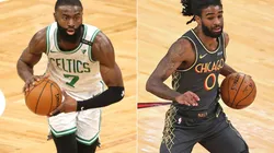 Jaylen Brown (left) of the Boston Celtics and Coby White (right) of the Chicago Bulls. (Getty)