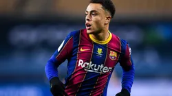 Sergiño Dest of FC Barcelona looks on during the Supercopa de Espana Final match between FC Barcelona and Athletic Club. (Getty)