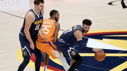 Nikola Jokic, Jamal Murray & Mikal Bridges. (Getty)