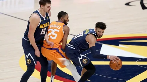 Nikola Jokic, Jamal Murray & Mikal Bridges. (Getty)