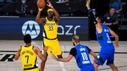 Myles Turner & Malcolm Brogdon vs. Evan Fournier and Nikola Vucevic. (Getty)