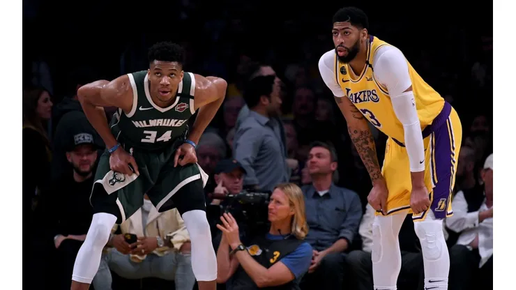 Giannis Antetokounmpo (left) of the Milwaukee Bucks and Anthony Davis (right) of the Los Angeles Lakers. (Getty)