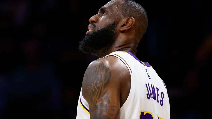 LeBron James #23 of the Los Angeles Lakers during game four of the Western Conference First Round Playoffs at Crypto.com Arena on April 27, 2024 in Los Angeles, California.