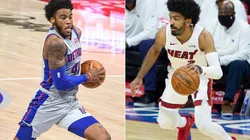 Saddiq Bey of the Detroit Pistons (left) and Gabe Vincent of the Miami Heat (right). (Getty)