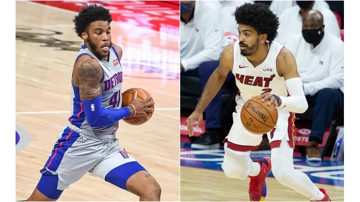 Saddiq Bey of the Detroit Pistons (left) and Gabe Vincent of the Miami Heat (right). (Getty)