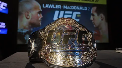 A view of the championship belt during the UFC 189 World Championship Press Tour. (Getty)