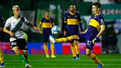 Carlos Tevez of Boca Juniors celebrates after scoring against Banfield (Getty).