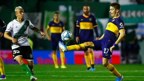 Carlos Tevez of Boca Juniors celebrates after scoring against Banfield (Getty).
