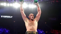 Tyson Fury celebrates his win against Deontay Wilder in the Heavyweight bout. (Getty)