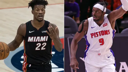 Jimmy Butler of the Miami Heat (left) and Jerami Grant of the Detroit Pistons (right). (Getty)