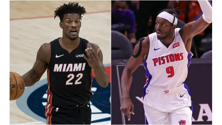 Jimmy Butler of the Miami Heat (left) and Jerami Grant of the Detroit Pistons (right). (Getty)