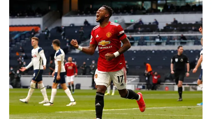Fred celebrating the first goal in Manchester United's win over Tottenham (Getty).