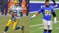 Aaron Rodgers (left) and Aaron Donald (right) will clash in the NFC Divisional round. (Getty)