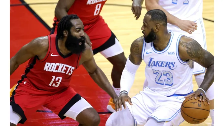 James Harden guarding LeBron James. (Getty)