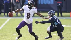 Lamar Jackson during last weekend's game vs. Titans. (Getty)