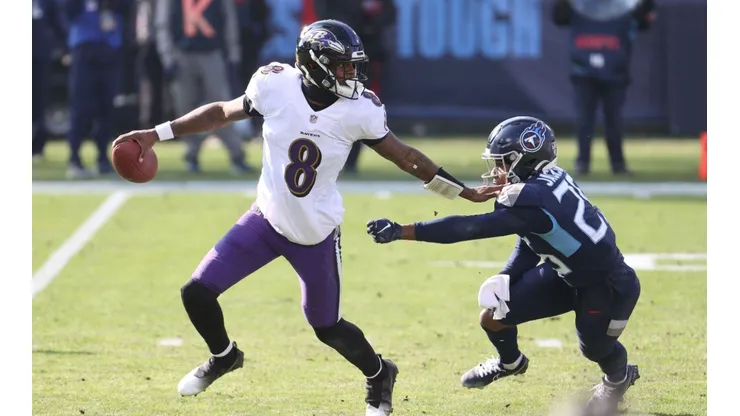 Lamar Jackson during last weekend's game vs. Titans. (Getty)