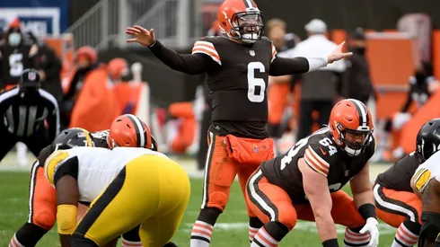 Baker Mayfield vs. the Steelers. (Getty)