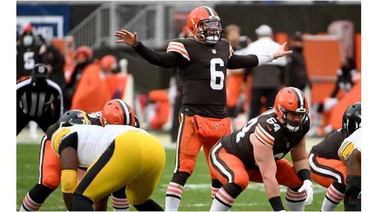 Baker Mayfield vs. the Steelers. (Getty)
