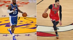 Lakers' LeBron James and Bulls' Zach LaVine. (Getty)