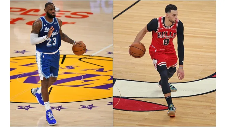 Lakers' LeBron James and Bulls' Zach LaVine. (Getty)