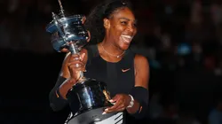 Serena Williams poses with the Daphne Akhurst Trophy after winning the Women's Singles Final 2017 against Venus Williams of the United States. (Getty)