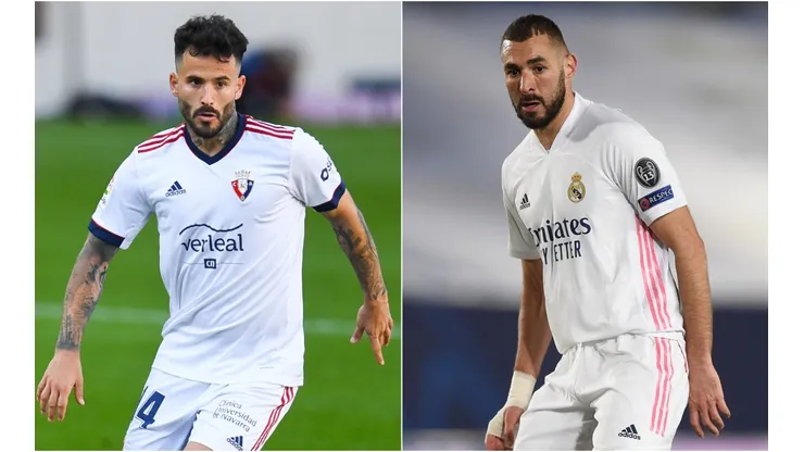 Ruben Garcia of CA Osasuna (left) and Karim Benzema of Real Madrid (right). (Getty)