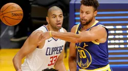 Stephen Curry & Nicolas Batum. (Getty)