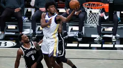 James Wiseman during a game vs Brooklyn Nets. (Getty)