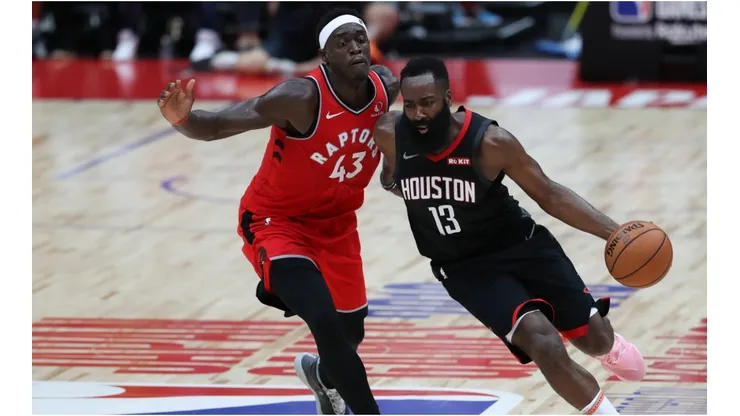 Pascal Siakam guarding James Harden. (Getty)