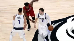 Jimmy Butler guarding Luka Doncic. (Getty)