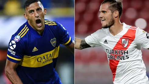 Boca Juniors' Ramón Ábila (left) and River Plate's Bruno Zuculini (Getty).