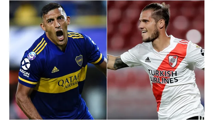 Boca Juniors' Ramón Ábila (left) and River Plate's Bruno Zuculini (Getty).